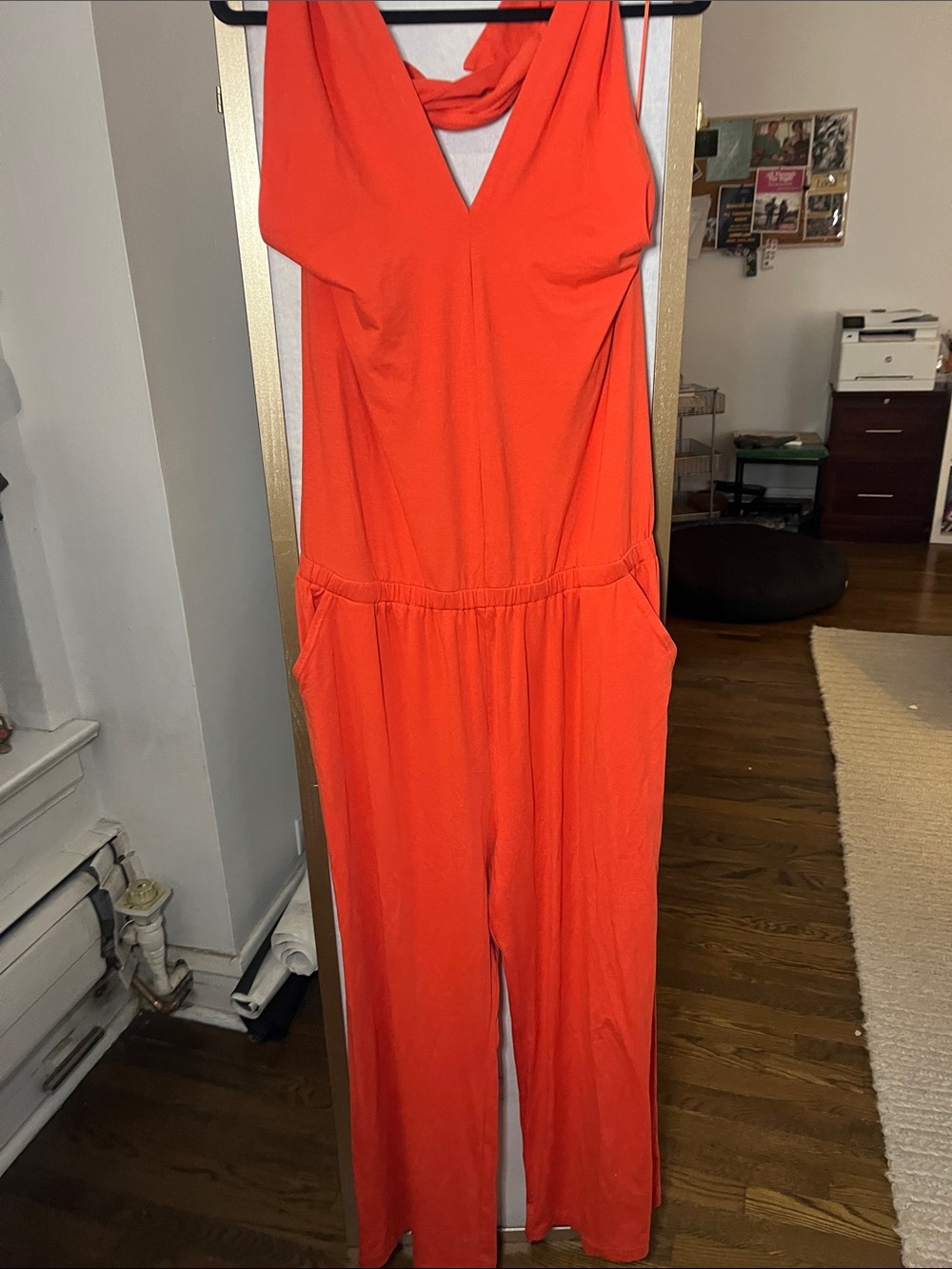 Pact Sleeveless V-Neck Orange Jumpsuit with Pockets
